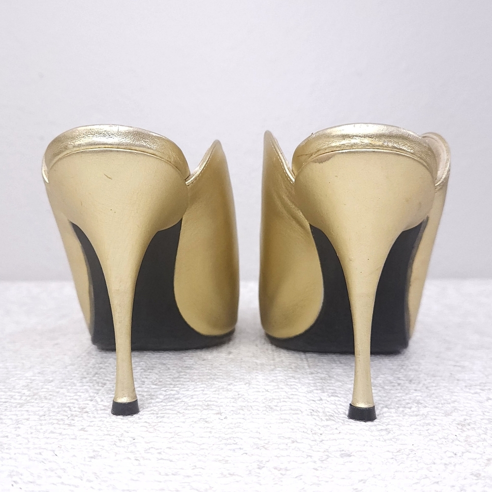 Vintage FREE LANCE Paris Mules Metallic Gold Leather Stiletto Heels Pumps EU 38 - Picture 7 of 12